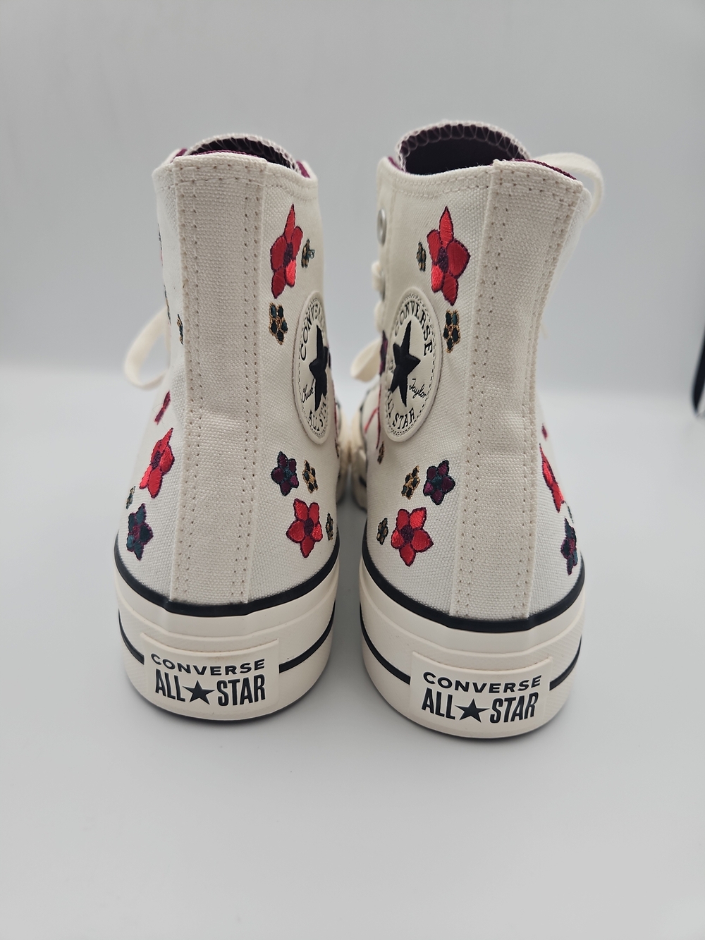 Converse Women's Cream High-Top Sneakers with Red Floral Embroidery - Picture 5 of 8